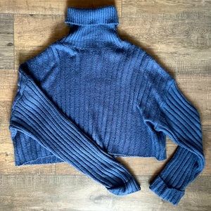 Blue cropped turtle neck sweater